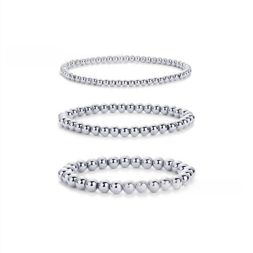 【043】Stainless Steel Beaded Bracelet 3 Packs 4MM 5MM 6MM 18K Gold Plated European American Fashion Ins No Fade Bracelet