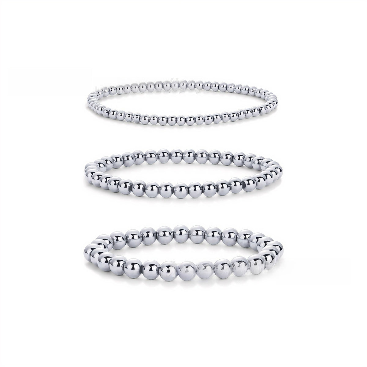 【043】Stainless Steel Beaded Bracelet 3 Packs 4MM 5MM 6MM 18K Gold Plated European American Fashion Ins No Fade Bracelet