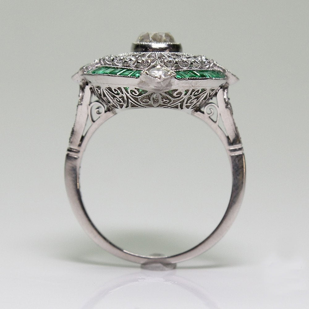 【001】Hot-selling emerald copper micro-pave diamond women's engagement ring, european and american cross-border square stone ring jewelry