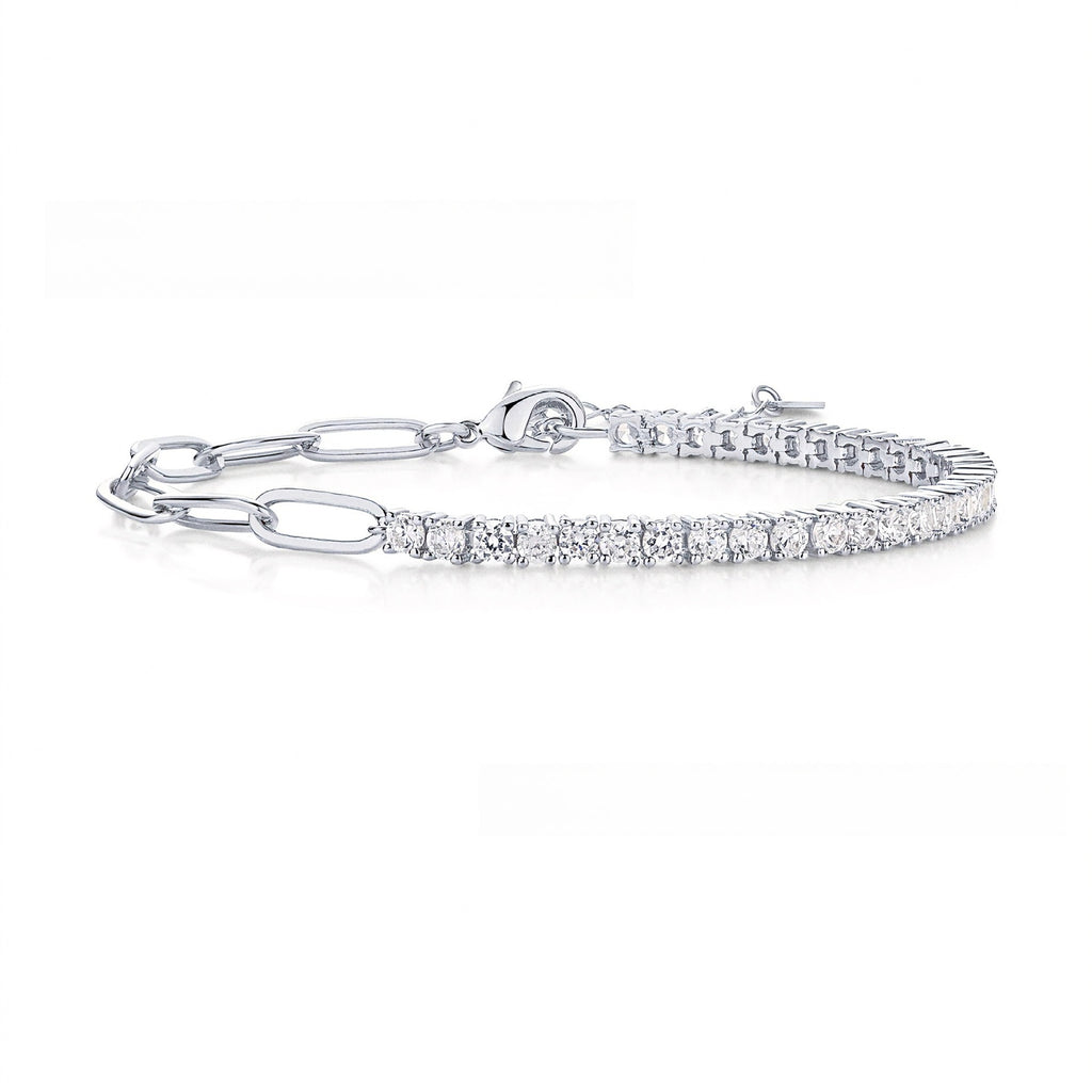 【027】European American Fashion Stainless Steel Tennis Ball Row Diamond Bracelet Splicing Paperclip Bracelet 18K Non Fading
