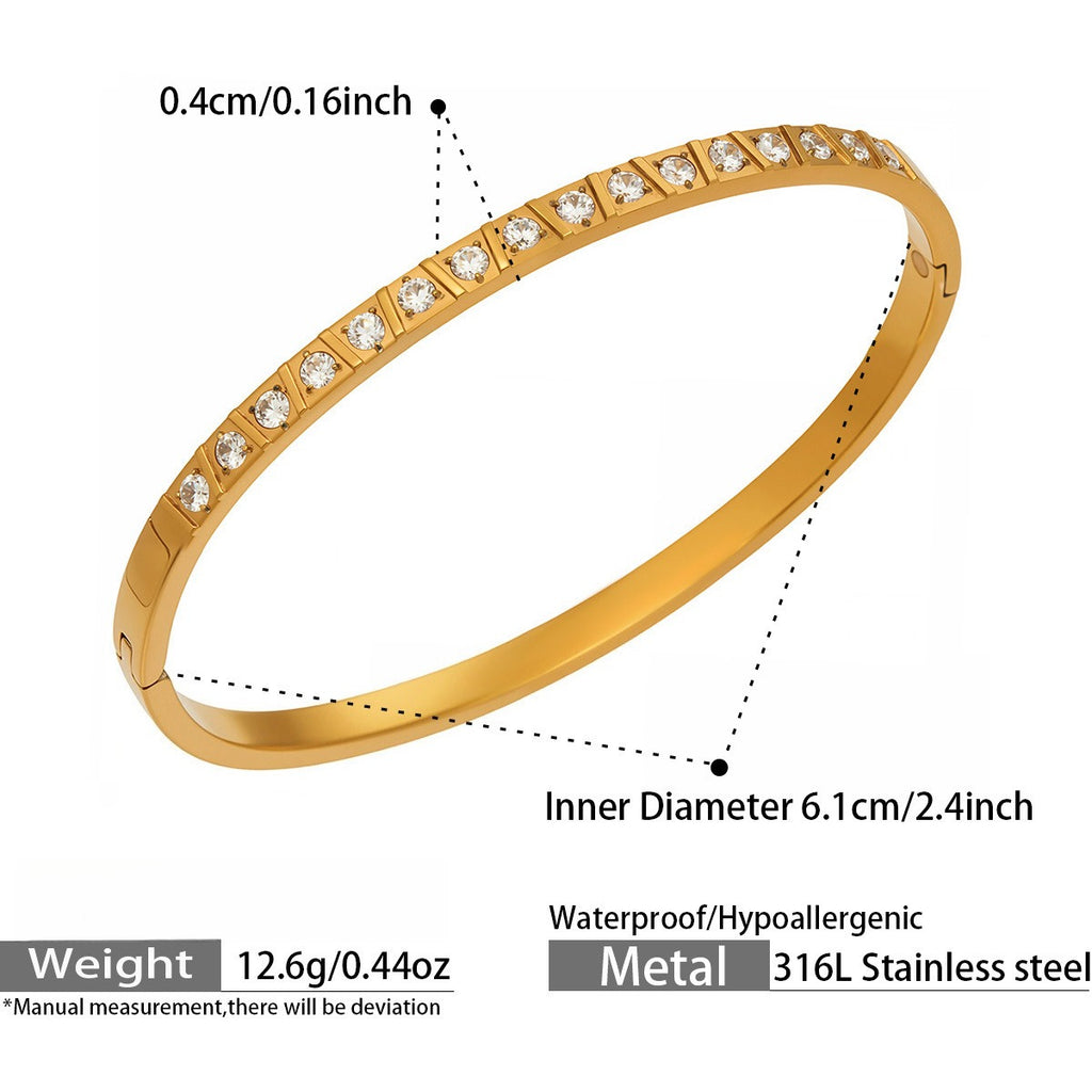 【051】Light luxury geometric ring micro-inlaid zircon buckle bracelet chic personality stacking versatile bracelet