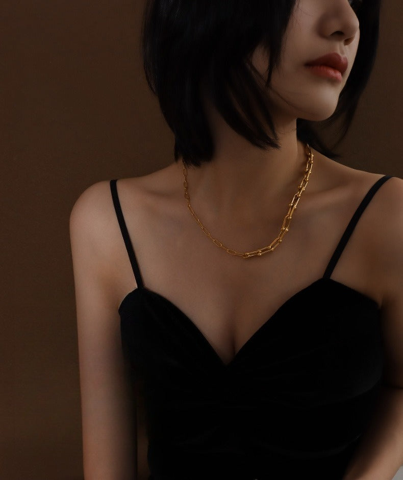 【050】New high-end  collarbone chain titanium steel gold-plated  necklace