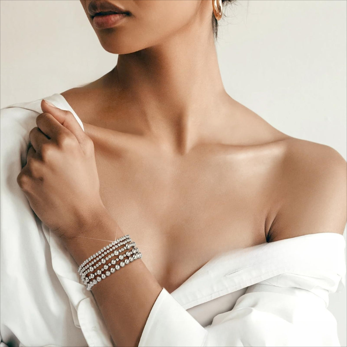 【043】Stainless Steel Beaded Bracelet 3 Packs 4MM 5MM 6MM 18K Gold Plated European American Fashion Ins No Fade Bracelet