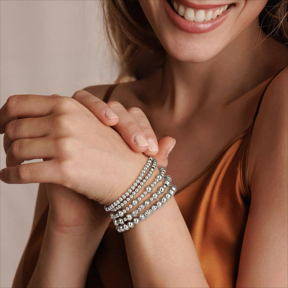 【043】Stainless Steel Beaded Bracelet 3 Packs 4MM 5MM 6MM 18K Gold Plated European American Fashion Ins No Fade Bracelet