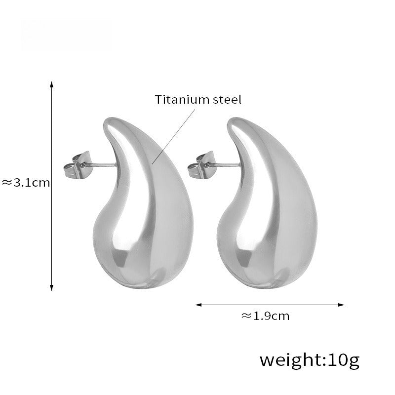 【049】Fashion high sense chubby water drop earrings personalized titanium steel plated 18K gold non-fading earrings stud earrings women
