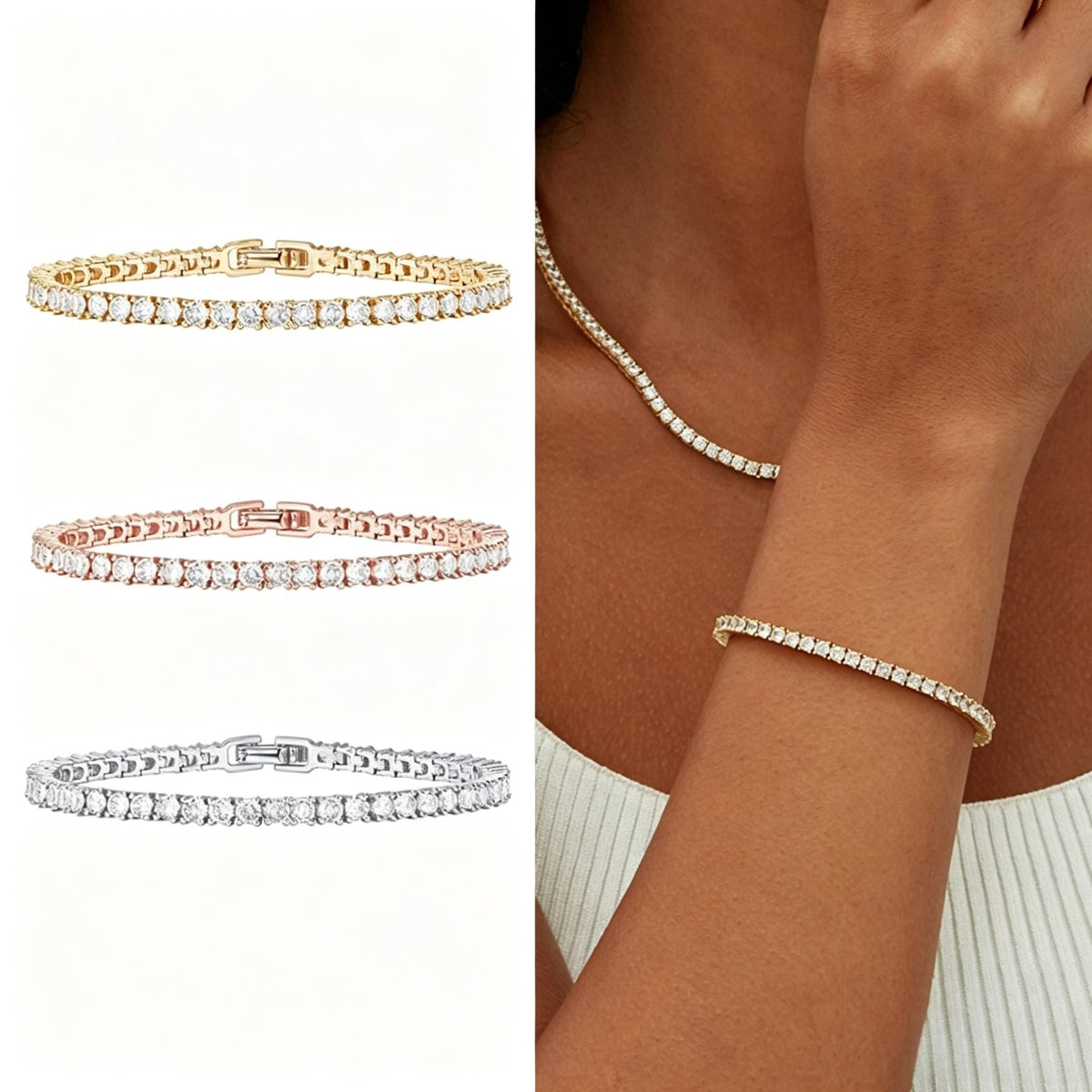 【028】18K Diamond Tennis Bracelet Single Row Unisex Jewelry Wholesale