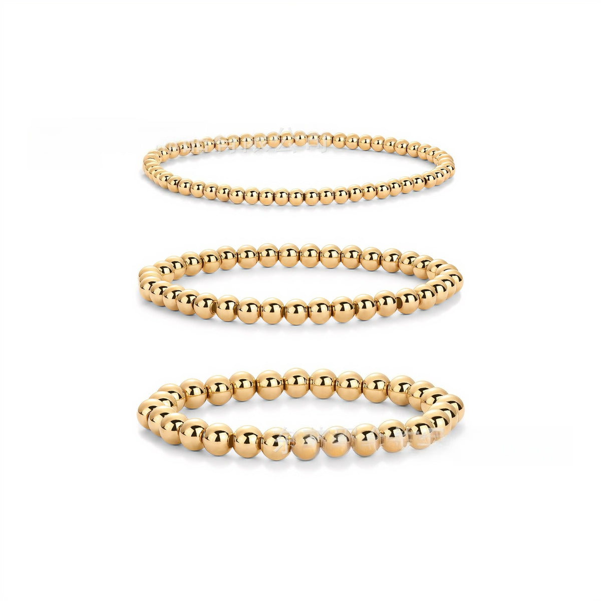 【043】Stainless Steel Beaded Bracelet 3 Packs 4MM 5MM 6MM 18K Gold Plated European American Fashion Ins No Fade Bracelet