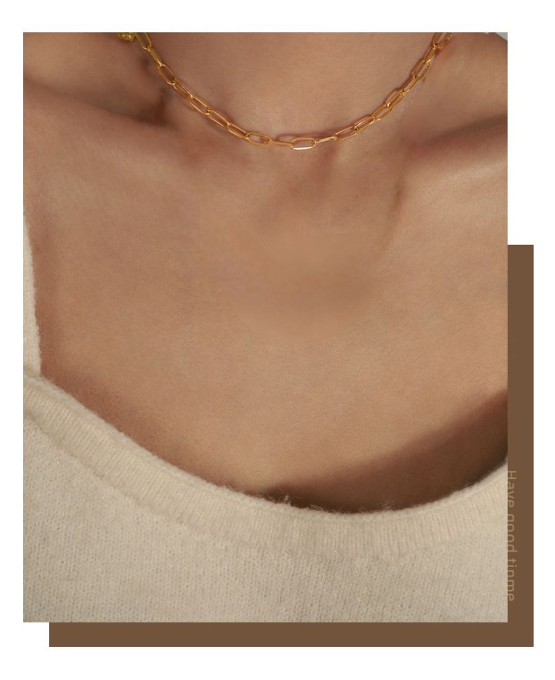 【050】New high-end  collarbone chain titanium steel gold-plated  necklace