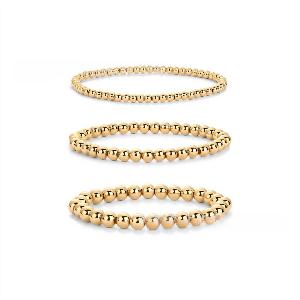 【043】Stainless Steel Beaded Bracelet 3 Packs 4MM 5MM 6MM 18K Gold Plated European American Fashion Ins No Fade Bracelet