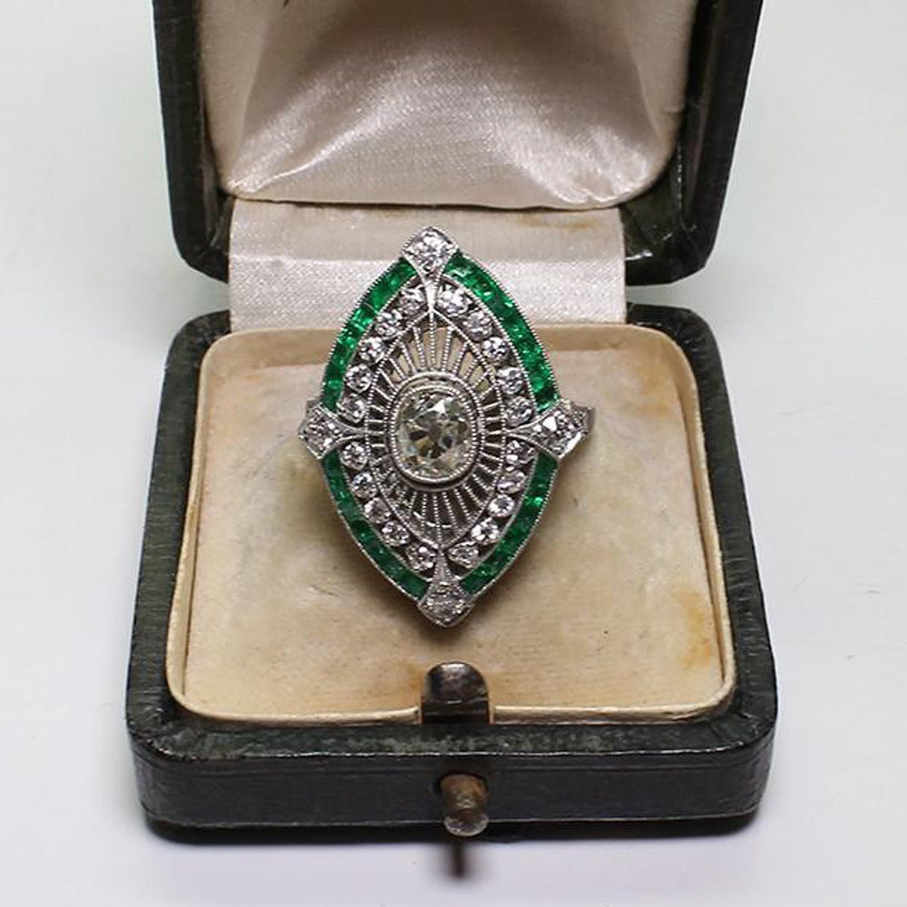 【001】Hot-selling emerald copper micro-pave diamond women's engagement ring, european and american cross-border square stone ring jewelry