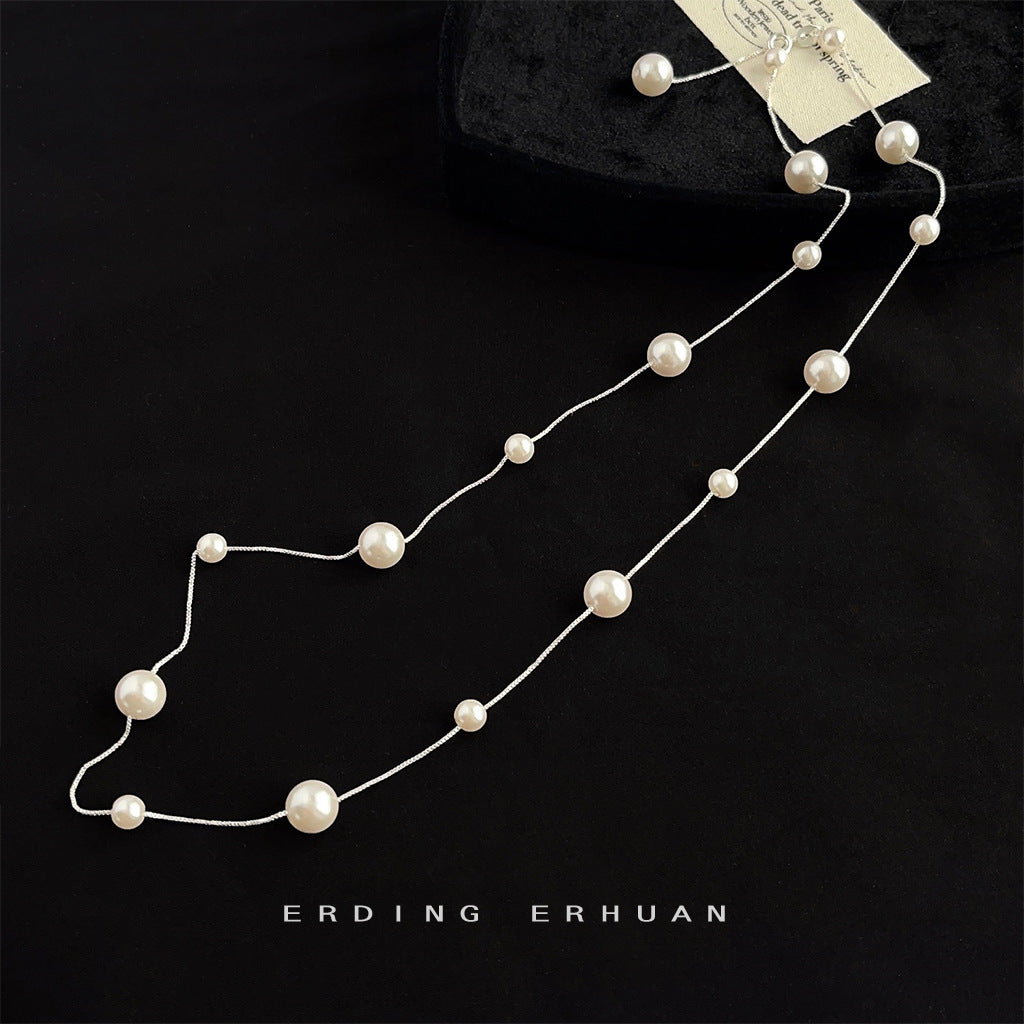 【019】Elegant Gypsy Star Pearl Necklace New High Sense Fashion Commuting Collarbone Chain for Women Explosive Pearl Quality Temperament