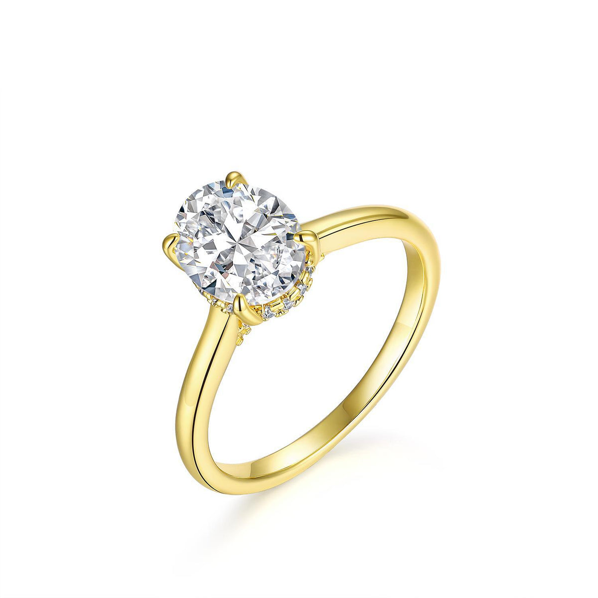 【036】5A Oval Zircon Ring Women Copper Plated 14K Gold Simulation High End Light Luxury Design Jewelry Super Flash