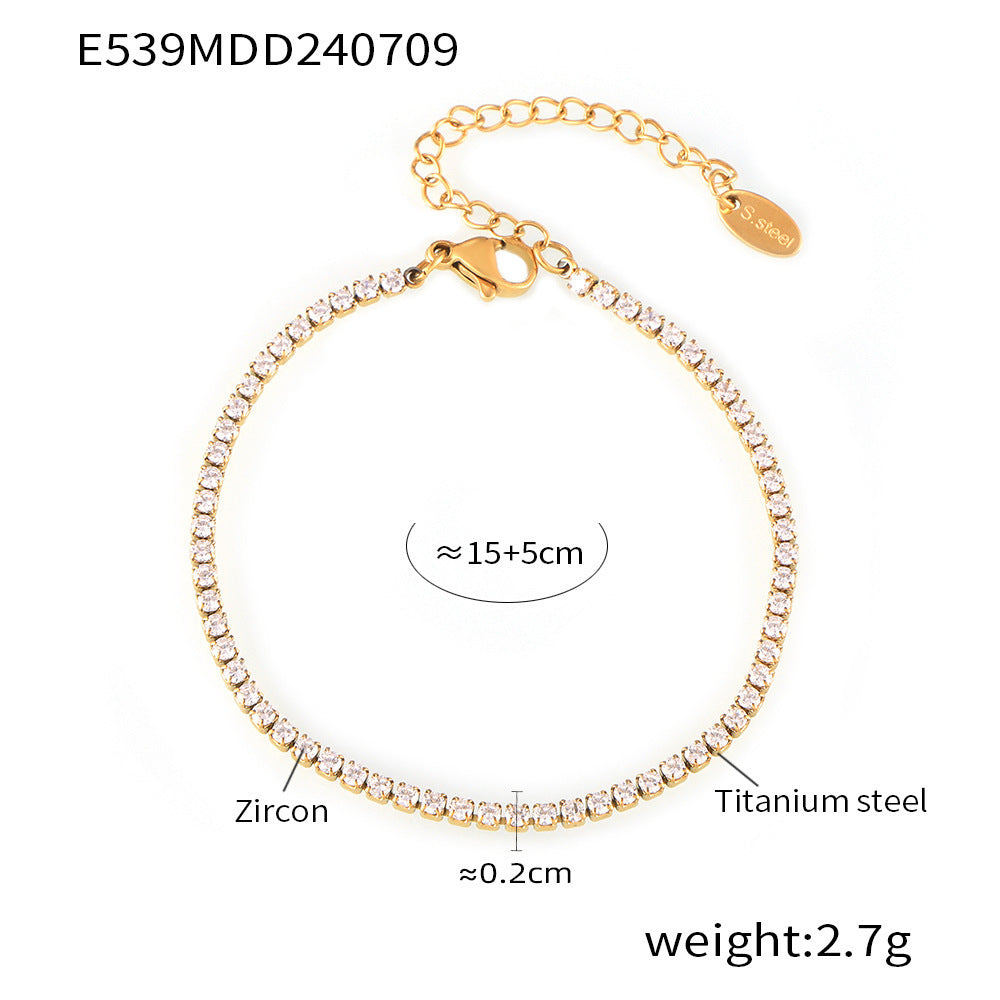 【048】Zircon inlaid bracelet women's titanium steel plated 18k real gold chic style fashion versatile hand jewelry