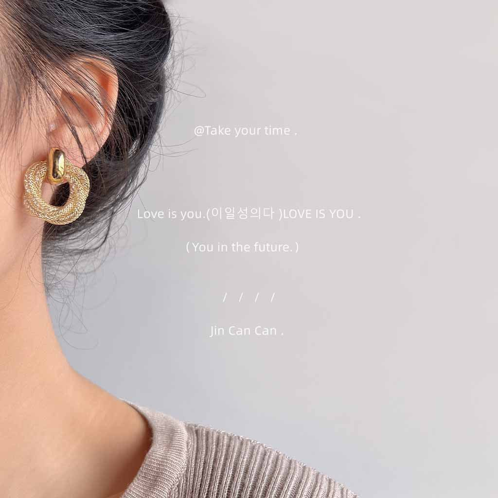 【021】French Premium Geometric Twist Silver Plated Needle Broken Diamond Zircon Stud Earrings Women 14K Plated Earrings