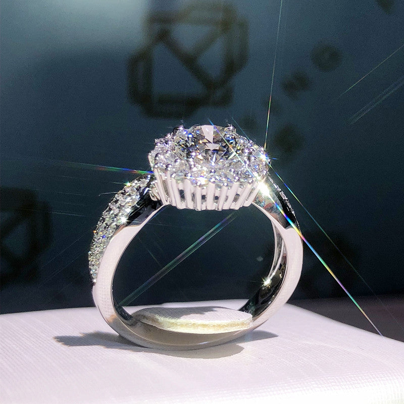 【004】Eight Hearts Eight Arrows Plated PT950 Simulated Mozzarella Diamond Three Row Full Diamond Open Ring Women Live Stream