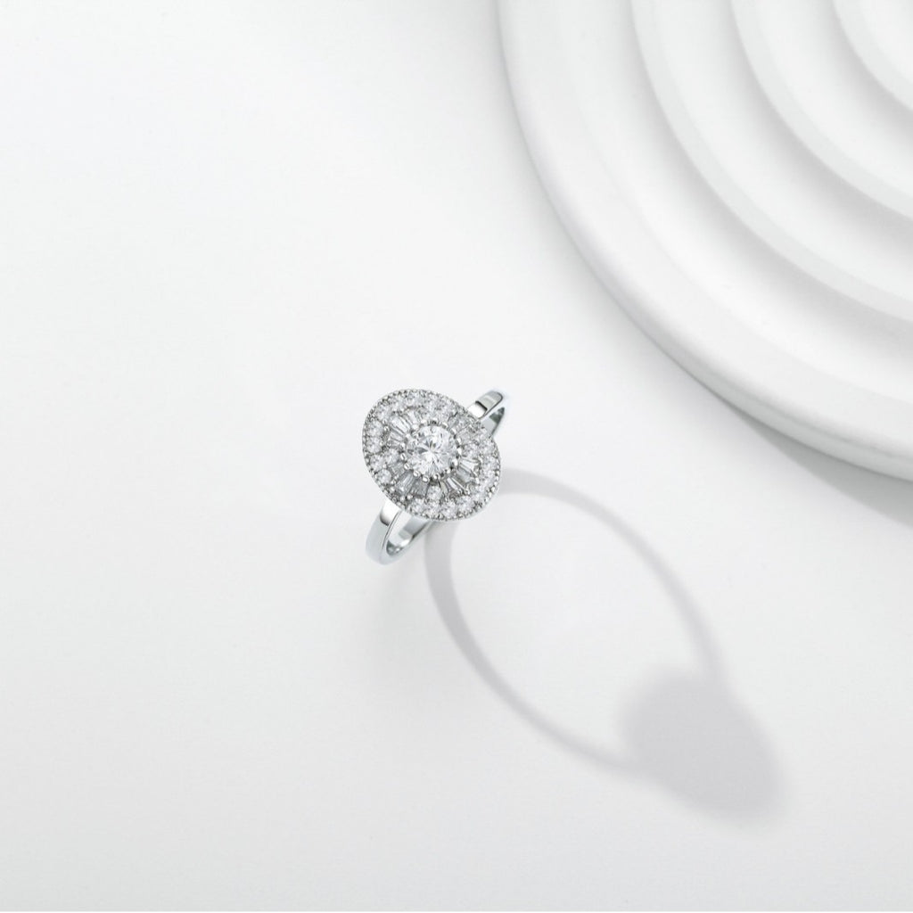 【035】Oval Zircon Copper Plating Ring European American Popular Niche High End Two Color Jewelry