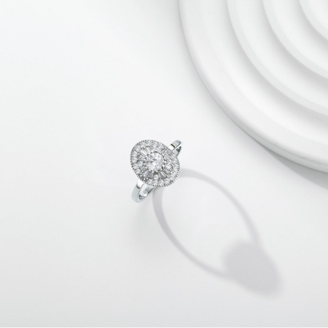 【035】Oval Zircon Copper Plating Ring European American Popular Niche High End Two Color Jewelry