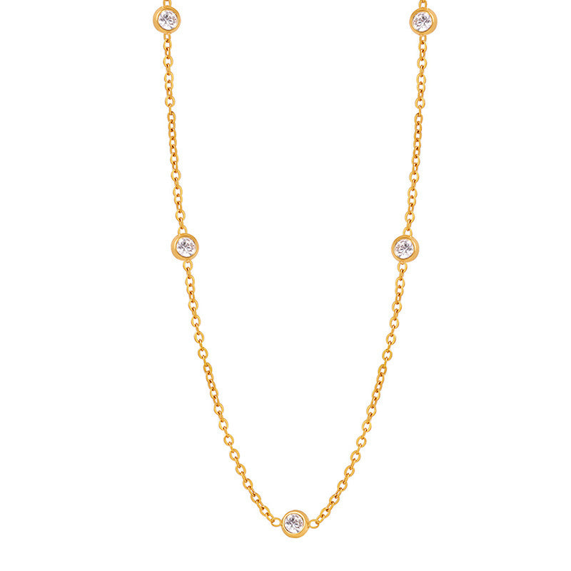 【053】New French minimalist niche design diamond-encrusted titanium steel gold-plated clavicle chain high-end versatile necklace jewelry women