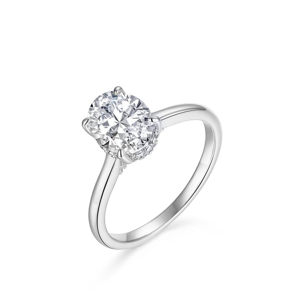 【036】5A Oval Zircon Ring Women Copper Plated 14K Gold Simulation High End Light Luxury Design Jewelry Super Flash