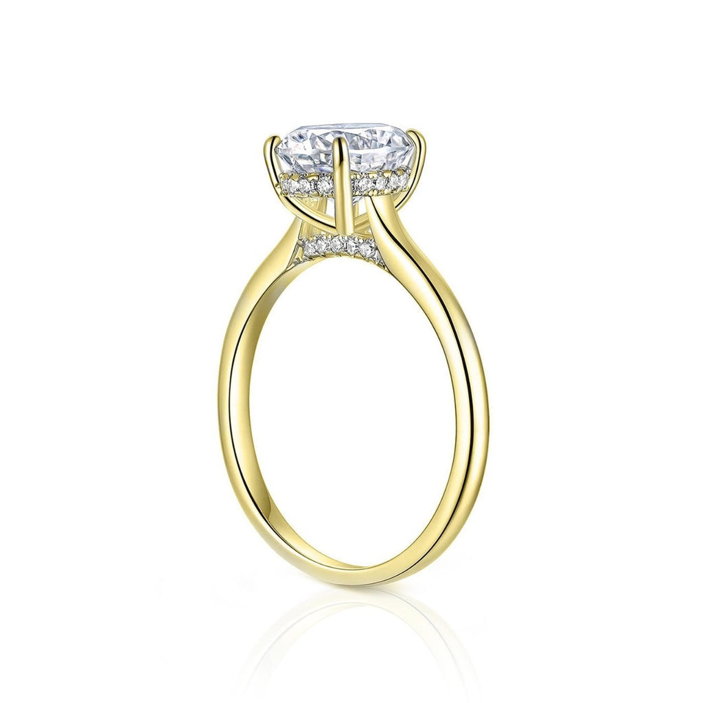 【036】5A Oval Zircon Ring Women Copper Plated 14K Gold Simulation High End Light Luxury Design Jewelry Super Flash