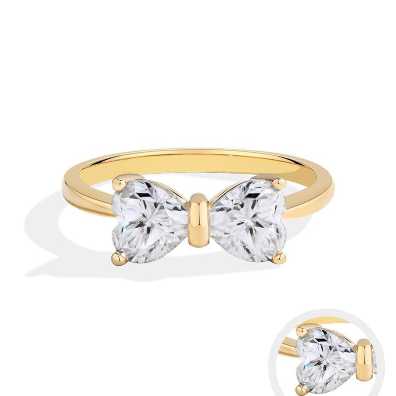 【034】Love Bow Ring Pair Ring Copper Gold Plated Zircon Fashion Exquisite Flash High Craftsmanship Crossborder Explosion