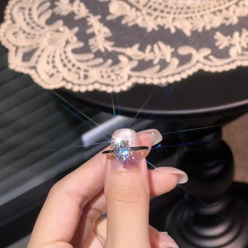 【036】5A Oval Zircon Ring Women Copper Plated 14K Gold Simulation High End Light Luxury Design Jewelry Super Flash