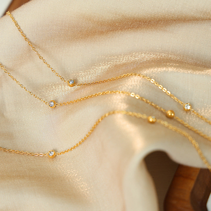 【053】New French minimalist niche design diamond-encrusted titanium steel gold-plated clavicle chain high-end versatile necklace jewelry women