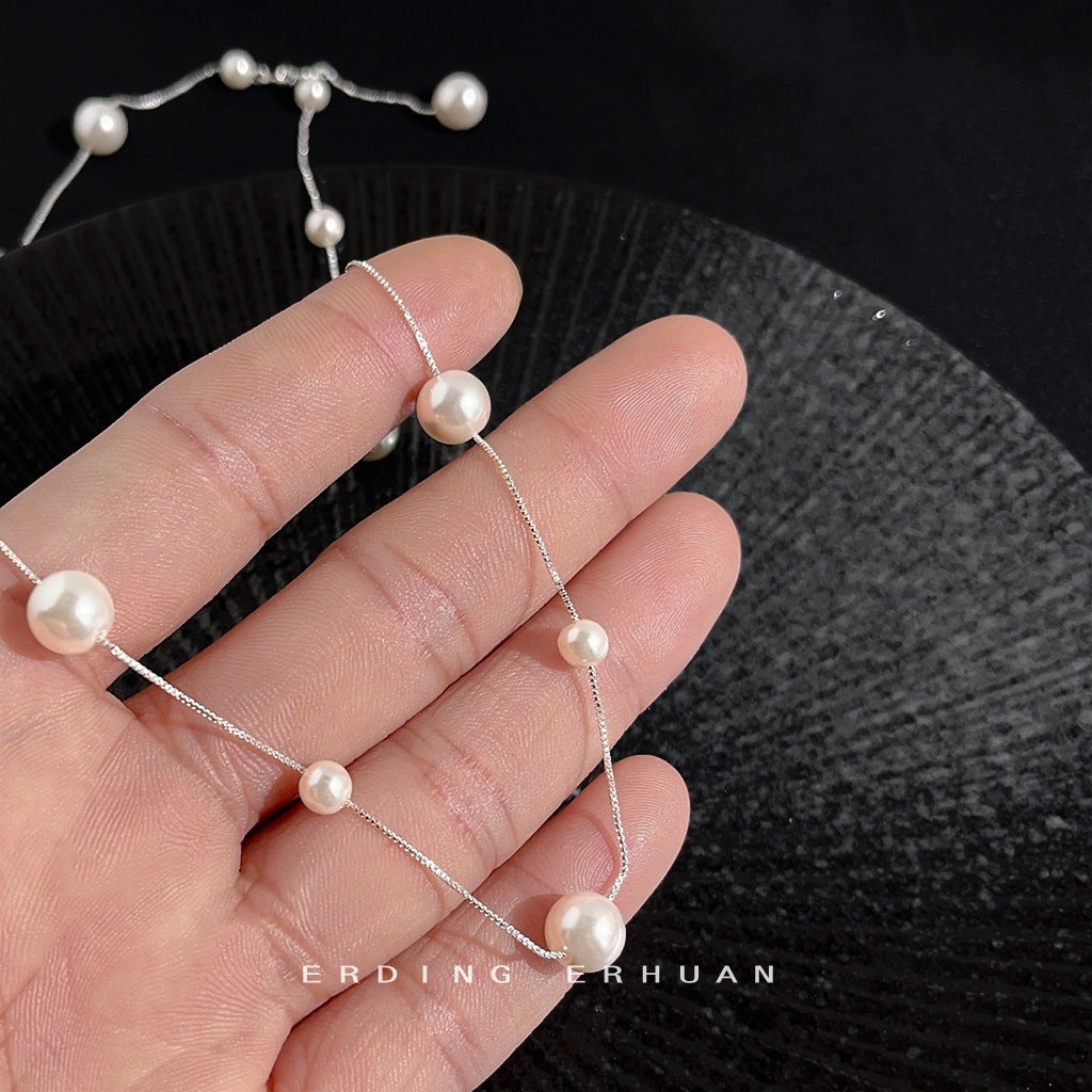 【019】Elegant Gypsy Star Pearl Necklace New High Sense Fashion Commuting Collarbone Chain for Women Explosive Pearl Quality Temperament
