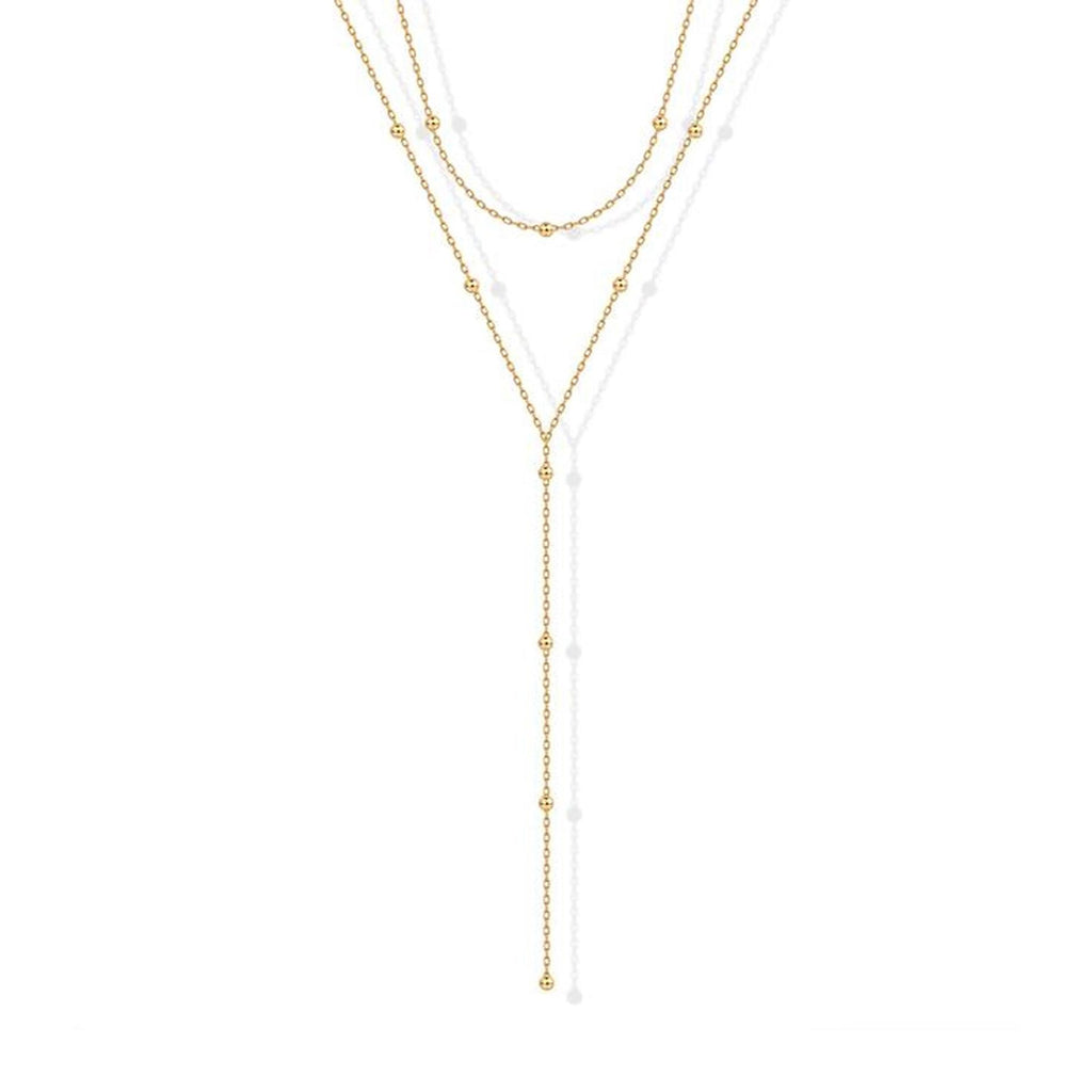 【031】Quality European and American cross-border fashion simple Y-shaped necklace versatile temperament fringed round beads multi-layer stacked collarbone chain chest