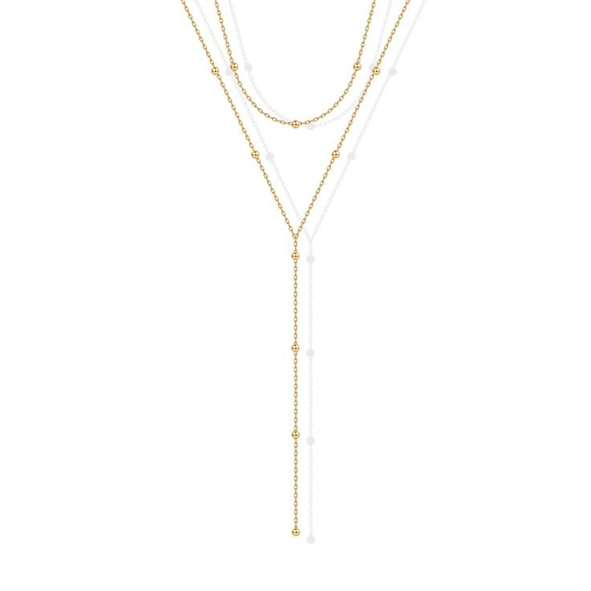 【031】Quality European and American cross-border fashion simple Y-shaped necklace versatile temperament fringed round beads multi-layer stacked collarbone chain chest