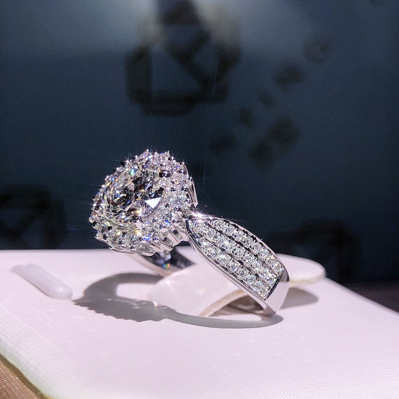 【004】Eight Hearts Eight Arrows Plated PT950 Simulated Mozzarella Diamond Three Row Full Diamond Open Ring Women Live Stream