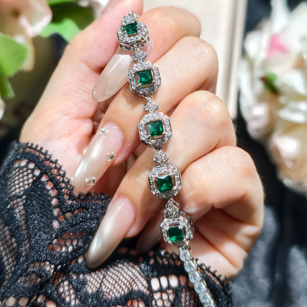 【003】High-end Internet celebrities live broadcast new products hot sale simulation color tourmaline princess square full diamond bracelet femininity fashion jewelry