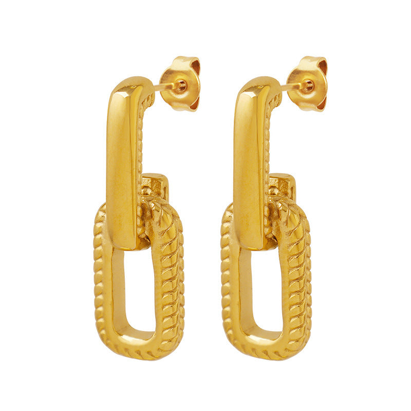 【046】Thai retro fashion versatile personality interlocking dot texture U-shaped earrings niche original jewelry design