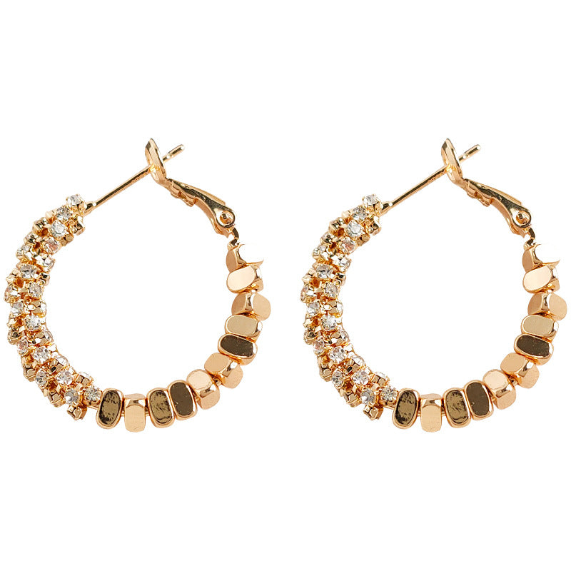 【024】Light Luxury Diamond Electroplated 14K Gold Round Geometric Earrings Simple Versatile Fashion Women Earrings Premium Jewelry