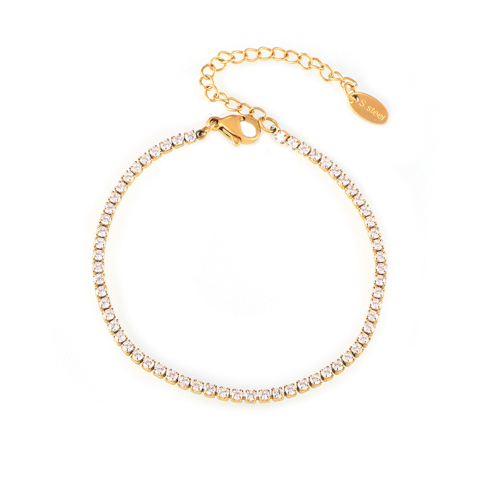 【048】Zircon inlaid bracelet women's titanium steel plated 18k real gold chic style fashion versatile hand jewelry