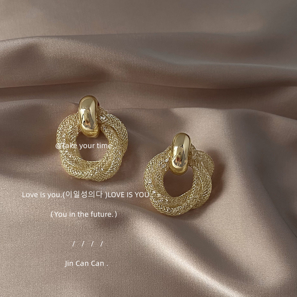 【021】French Premium Geometric Twist Silver Plated Needle Broken Diamond Zircon Stud Earrings Women 14K Plated Earrings