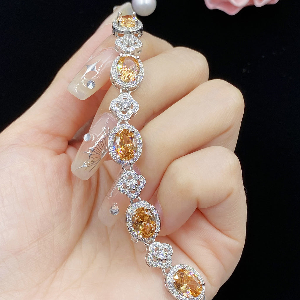 【042】New Diamond Bracelet Champagne Zircon Full Diamond Women Fashion Hand Jewelry