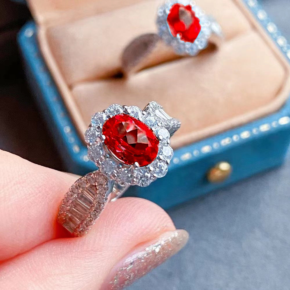 【002】Popular live broadcast hot-selling new product artificial sky blue topaz full diamond casualelegant open ring for women