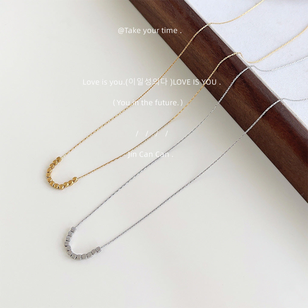 【022】Fashion commuter electroplating 14K simple high-end clavicle chain temperament versatile square bead necklace women's jewelry