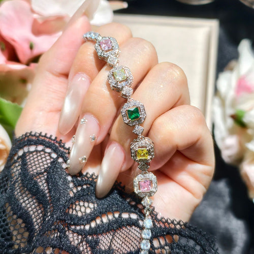 【003】High-end Internet celebrities live broadcast new products hot sale simulation color tourmaline princess square full diamond bracelet femininity fashion jewelry