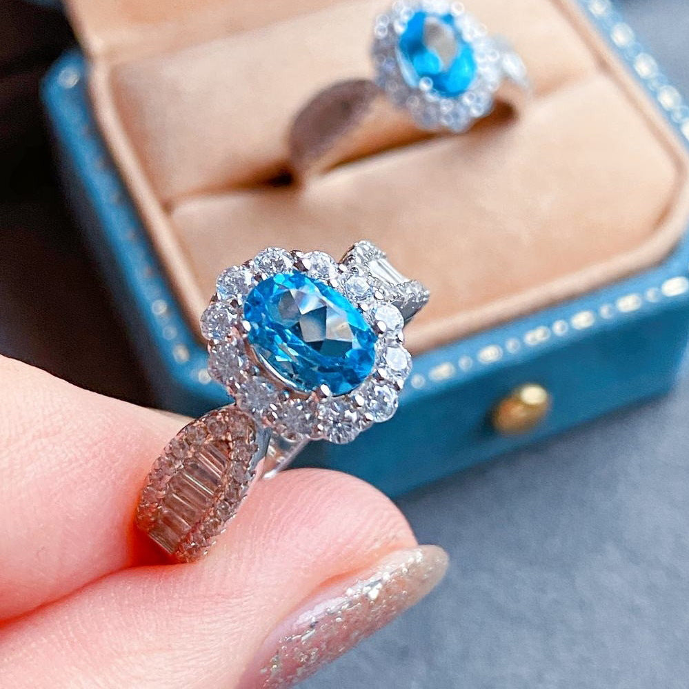 【002】Popular live broadcast hot-selling new product artificial sky blue topaz full diamond casualelegant open ring for women