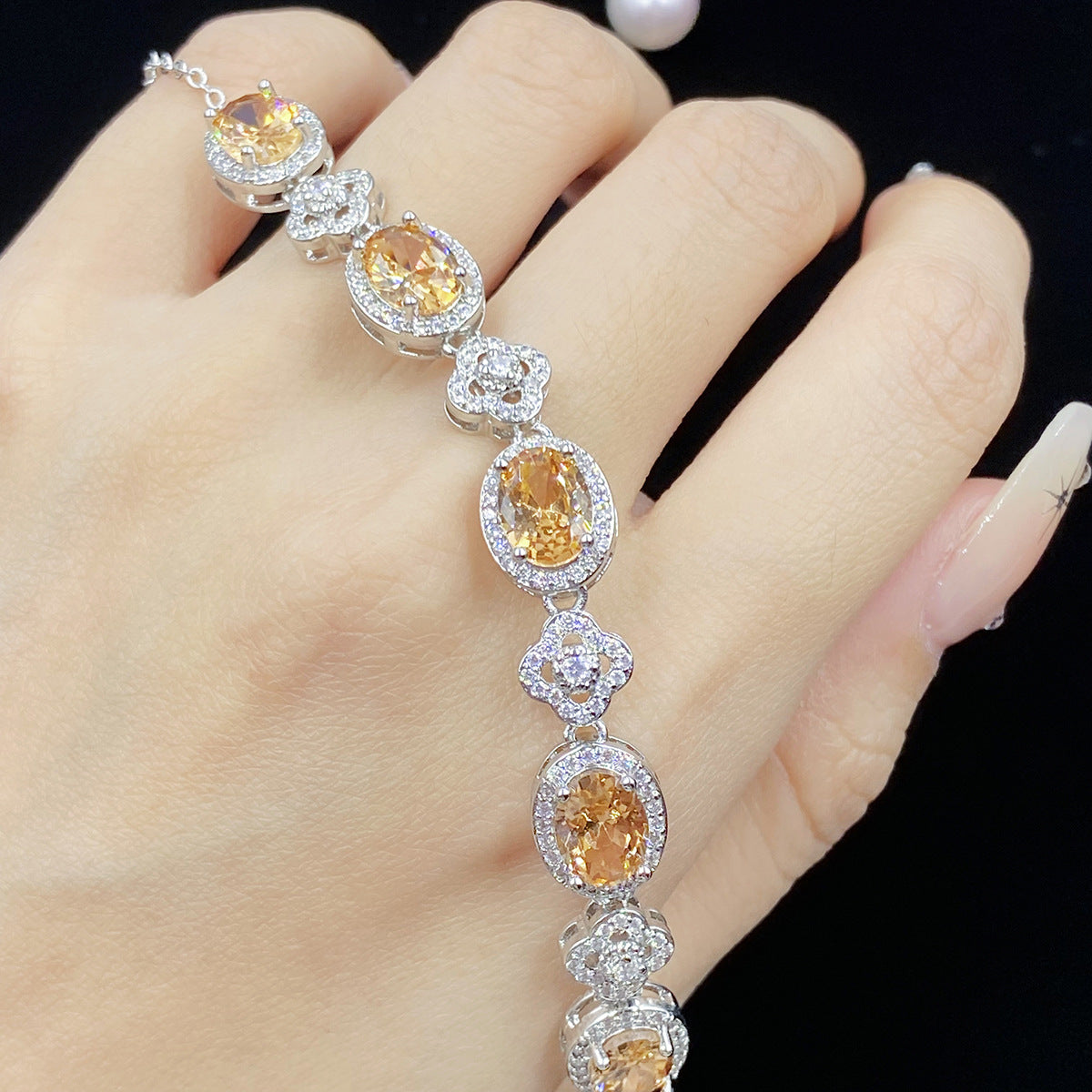 【042】New Diamond Bracelet Champagne Zircon Full Diamond Women Fashion Hand Jewelry