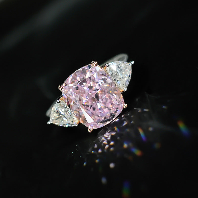 【040】Starry Sky Cut Pink Zircon Open Ring Bright Fire Color High End Simple Temperament Women Banquet Birthday Gift