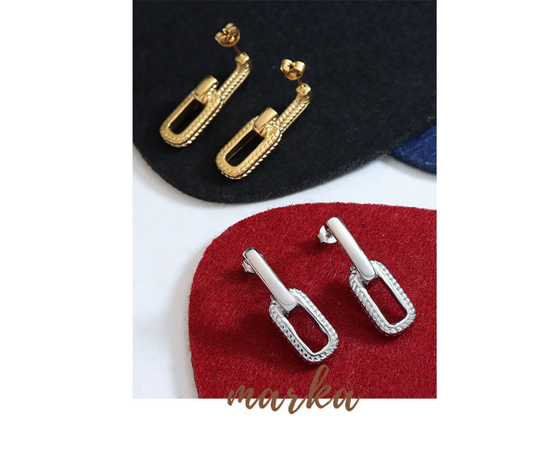 【046】Thai retro fashion versatile personality interlocking dot texture U-shaped earrings niche original jewelry design