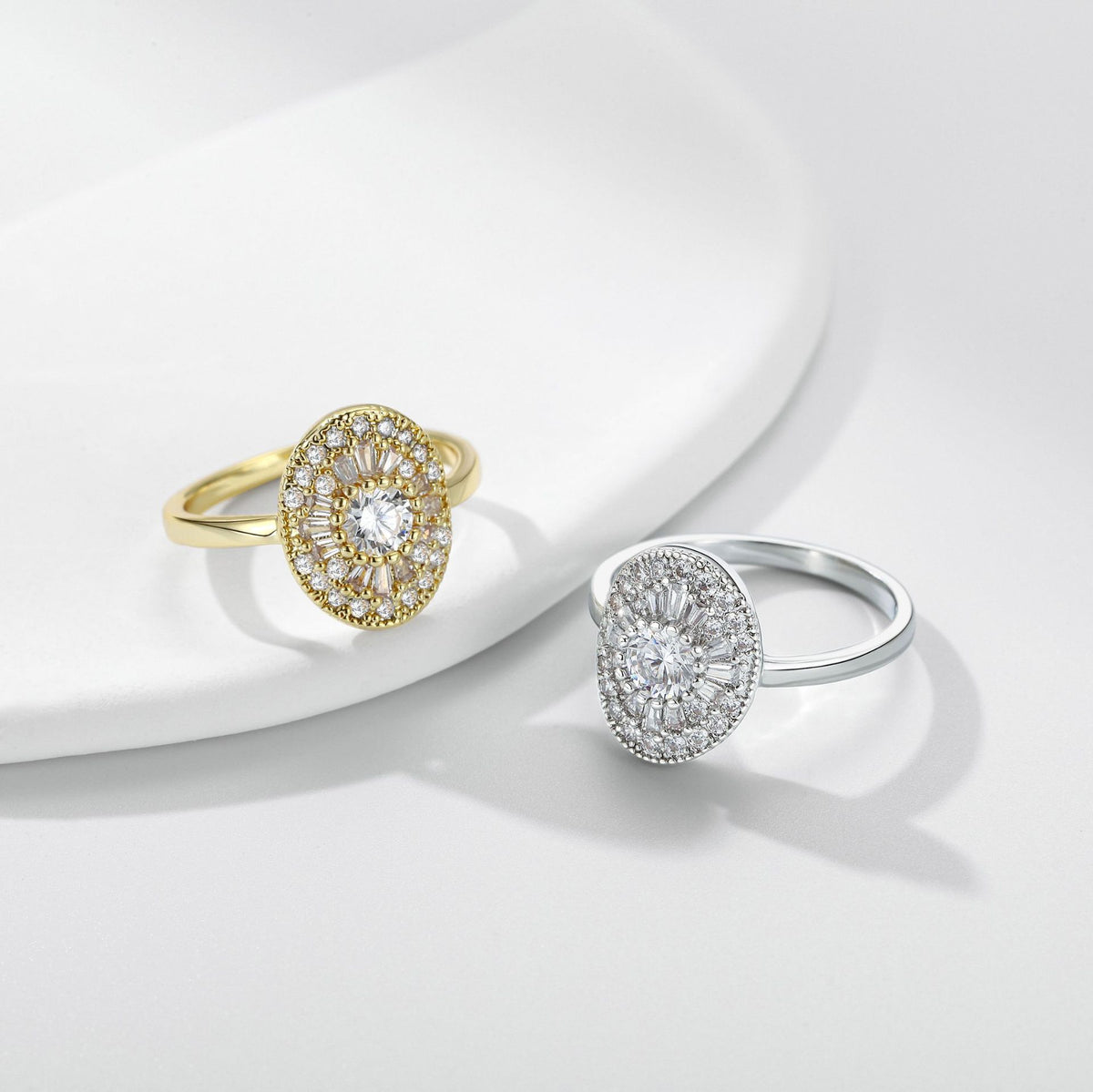 【035】Oval Zircon Copper Plating Ring European American Popular Niche High End Two Color Jewelry