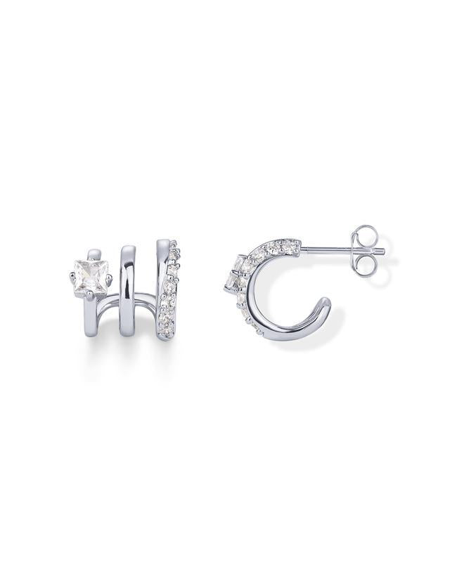 【032】One Hole Three Ring Stud Earrings Copper Plated Real Gold Thickened Flash Zircon Jewelry