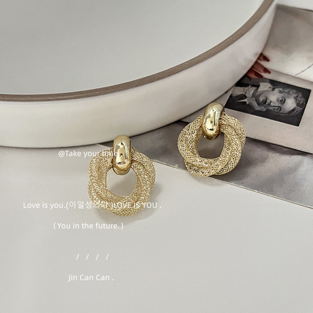 【021】French Premium Geometric Twist Silver Plated Needle Broken Diamond Zircon Stud Earrings Women 14K Plated Earrings