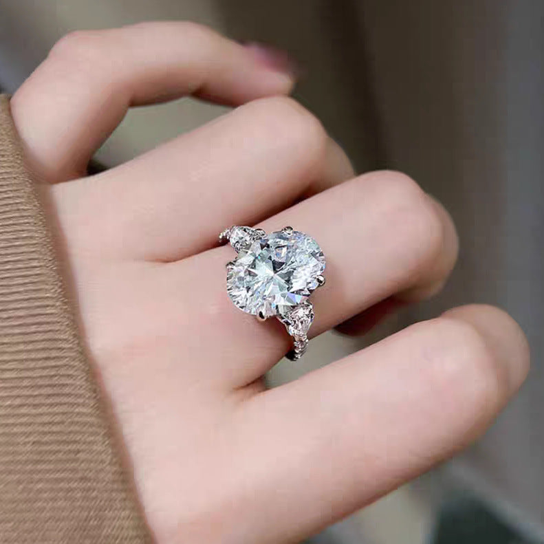 【006】Simulated mozzarella diamond pigeon eggs flash ring ice flower cut women fashion wedding proposal opening ring