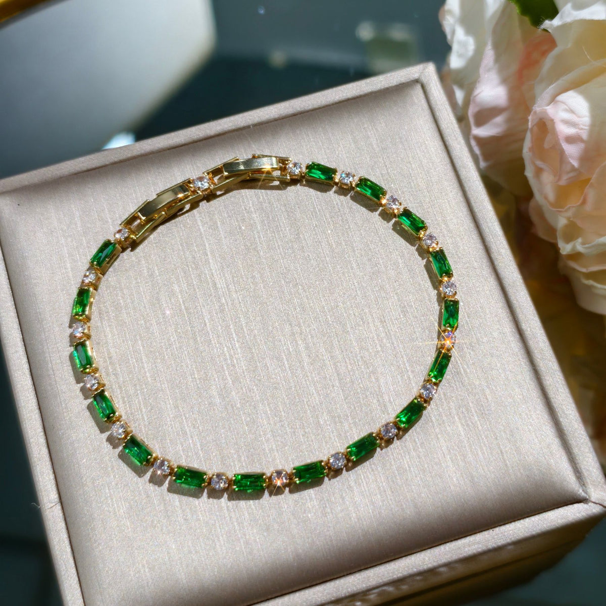 【041】Elegant Champagne Gold French Color Green Purple Pink Red Zircon Bracelet Light Luxury Niche Premium  Women Jewelry