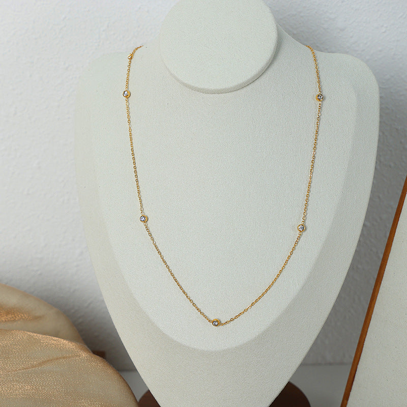 【053】New French minimalist niche design diamond-encrusted titanium steel gold-plated clavicle chain high-end versatile necklace jewelry women